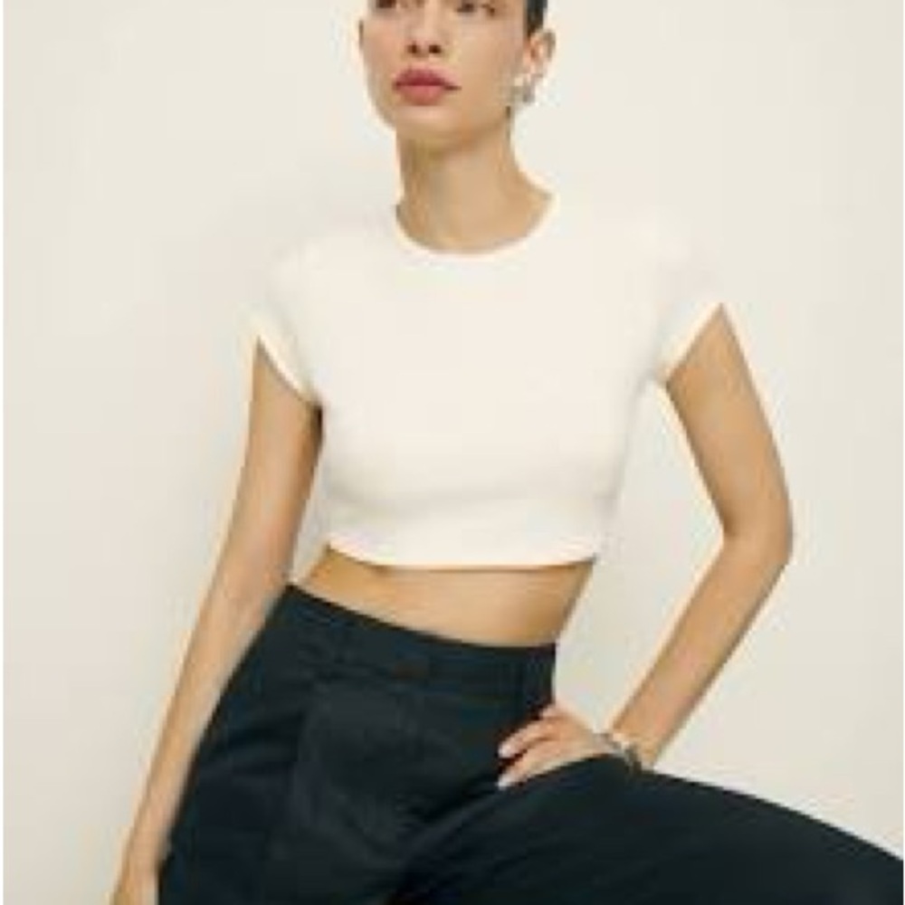 Reformation White Fitted Crop T-Shirt